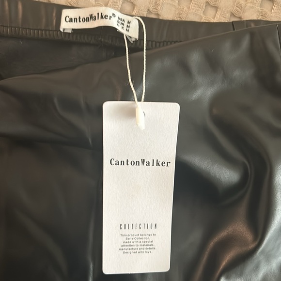 Cantonwalker Women's High Waist High Slit Tassel Bodycon Black Leather Mini - Picture 6 of 7